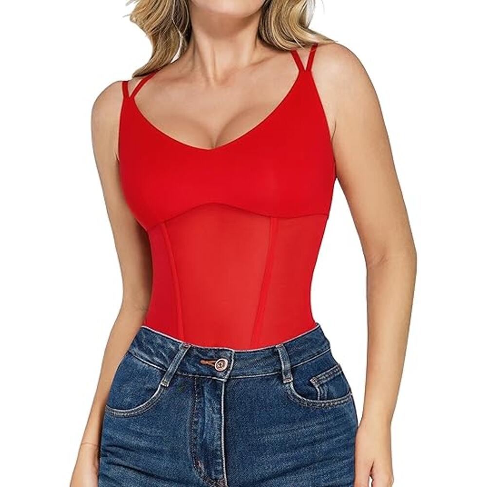 Popilush Mesh Shapewear Bodysuit Tummy Control Going Out Corset Tops Double Spag